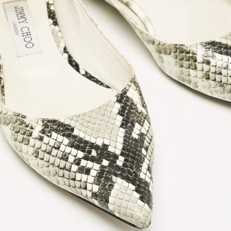 Pre Owned Jimmy Choo Grey/White Python Embossed Leather Romy Ballet Flats Size 39.5