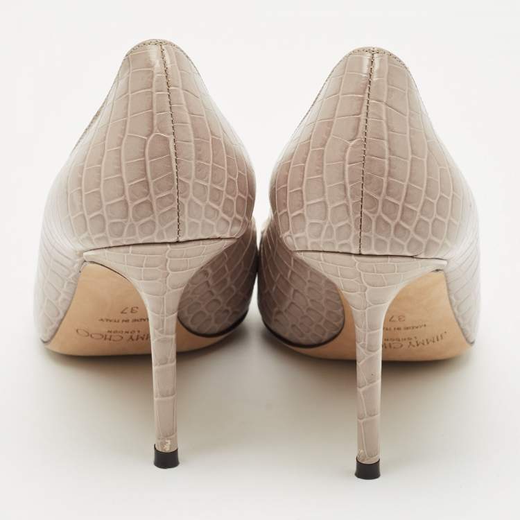 Pre Owned Jimmy Choo Grey Croc Embossed Leather Romy Pumps Size 37
