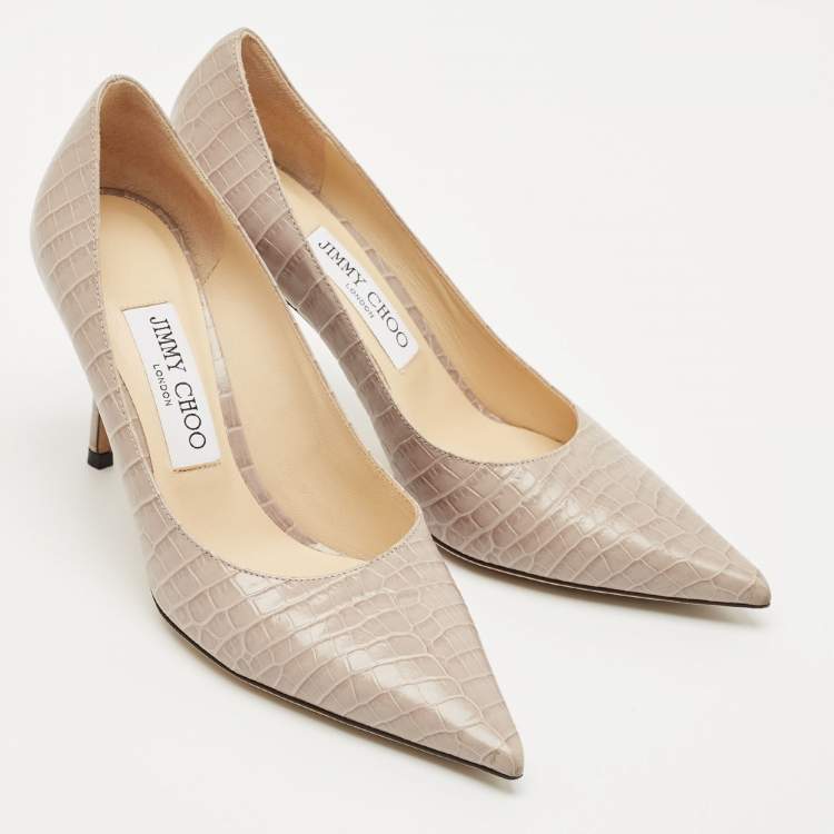 Pre Owned Jimmy Choo Grey Croc Embossed Leather Romy Pumps Size 37