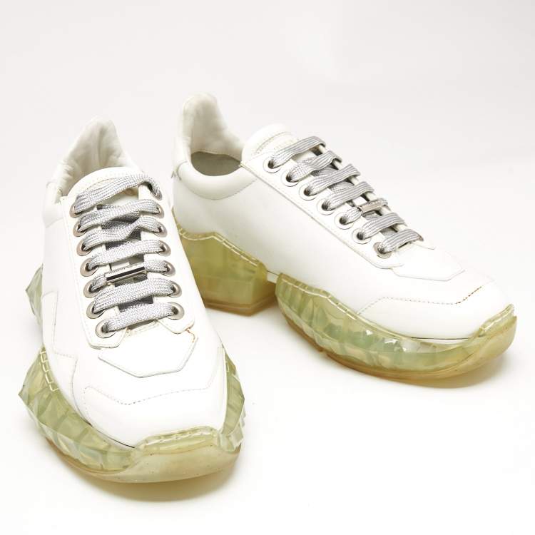 Pre Owned Jimmy Choo White Leather Diamond Low Top Sneakers Size 37
