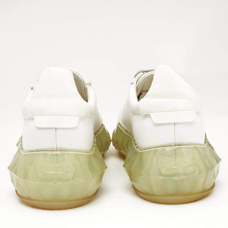 Pre Owned Jimmy Choo White Leather Diamond Low Top Sneakers Size 37