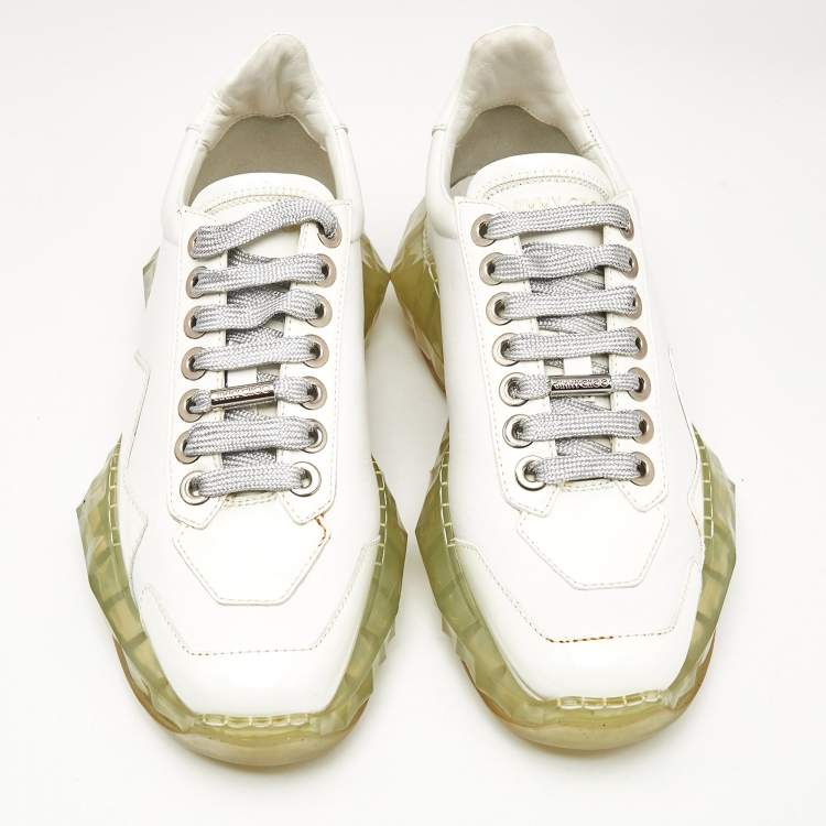 Pre Owned Jimmy Choo White Leather Diamond Low Top Sneakers Size 37