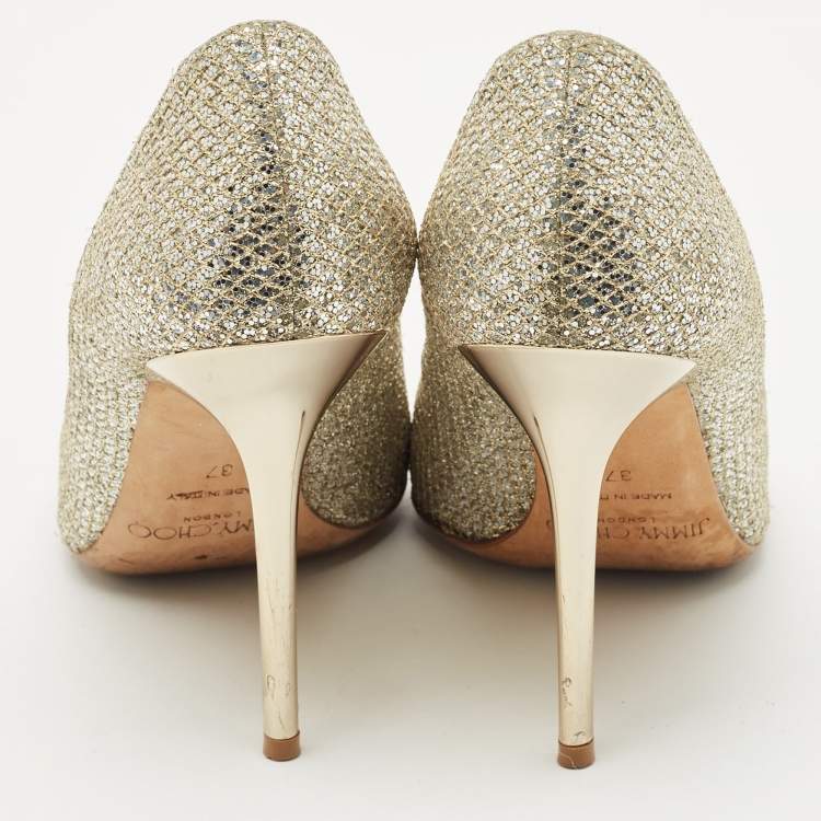 Pre Owned Jimmy Choo Gold Glitter Abel Pumps Size 37