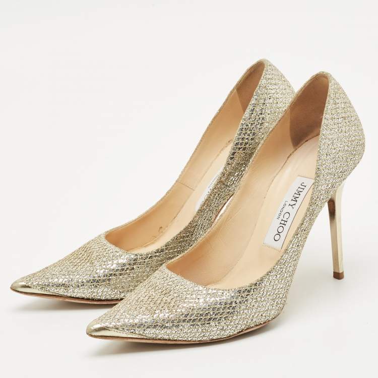 Pre Owned Jimmy Choo Gold Glitter Abel Pumps Size 37