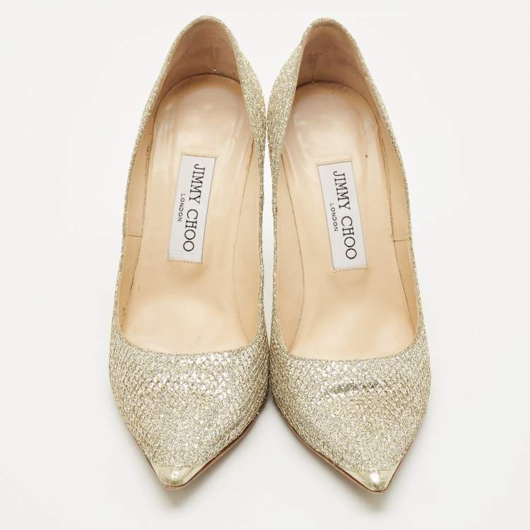Pre Owned Jimmy Choo Gold Glitter Abel Pumps Size 37