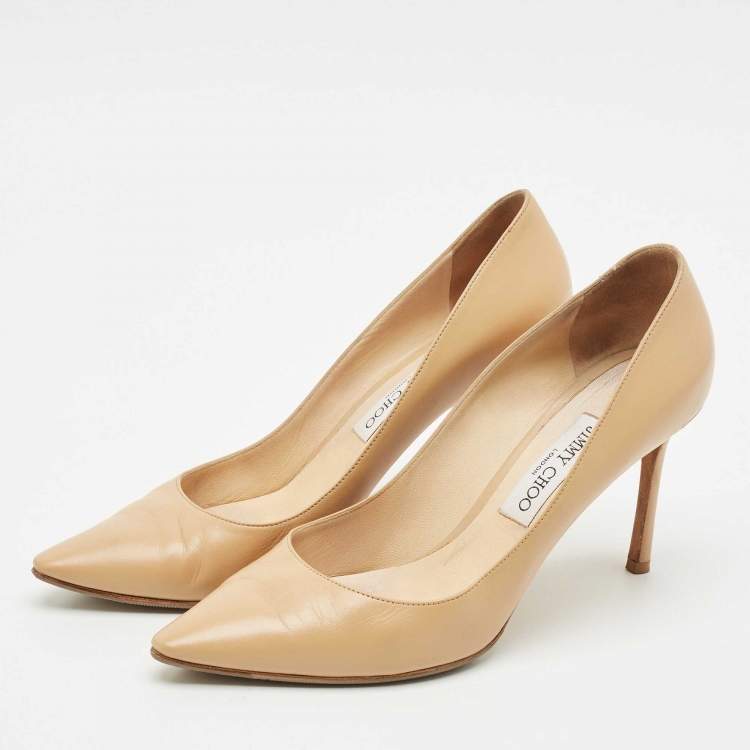 Pre Owned Jimmy Choo Beige Leather Romy Pointed Toe Pumps Size 40
