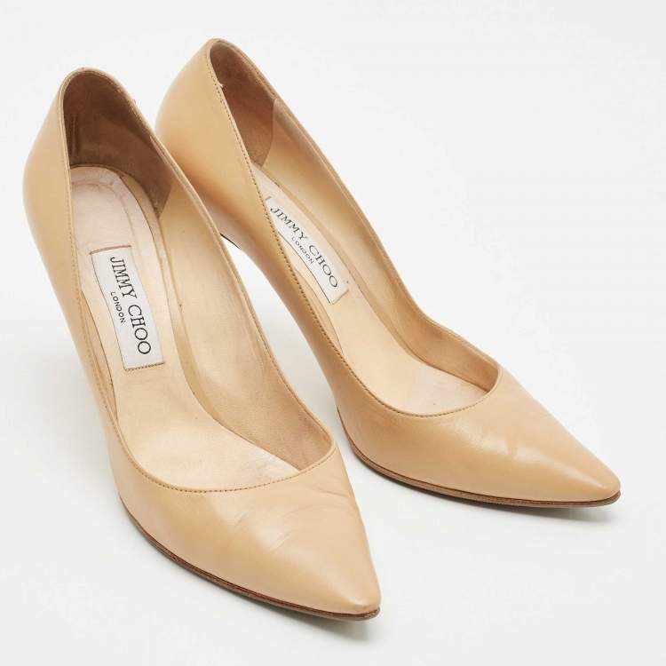 Pre Owned Jimmy Choo Beige Leather Romy Pointed Toe Pumps Size 40