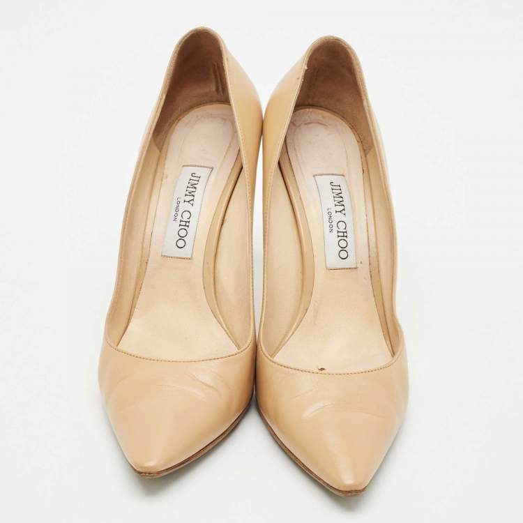 Pre Owned Jimmy Choo Beige Leather Romy Pointed Toe Pumps Size 40