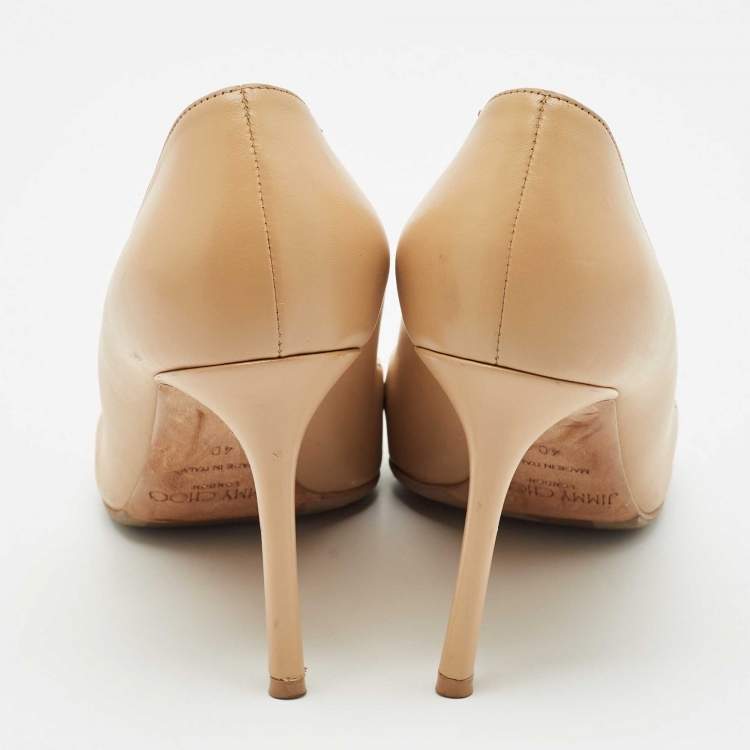Pre Owned Jimmy Choo Beige Leather Romy Pointed Toe Pumps Size 40