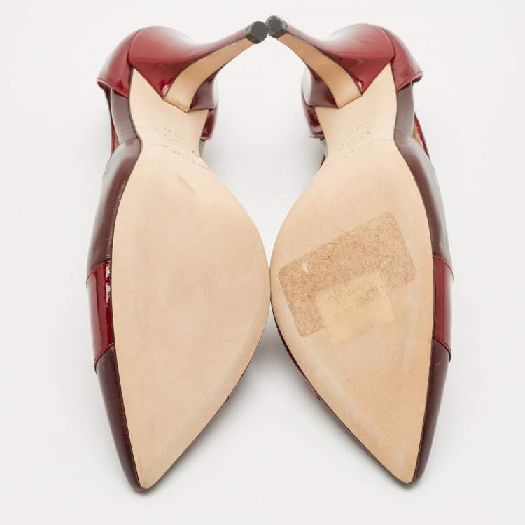 Pre Owned Jimmy Choo Burgundy/Red Patent and Leather Cut Out Pumps Size 38.5