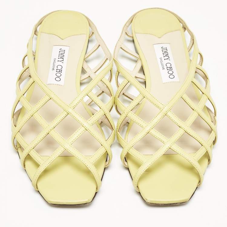Pre Owned Jimmy Choo Green Leather sai Flat Sandals Size 40