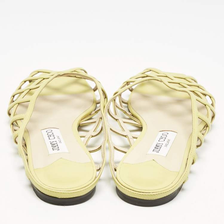 Pre Owned Jimmy Choo Green Leather sai Flat Sandals Size 40