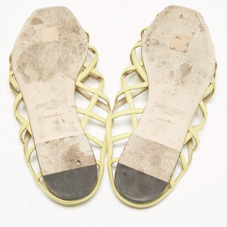 Pre Owned Jimmy Choo Green Leather sai Flat Sandals Size 40