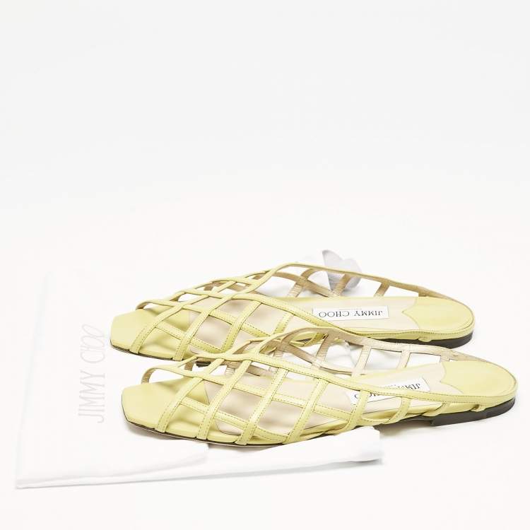 Pre Owned Jimmy Choo Green Leather sai Flat Sandals Size 40
