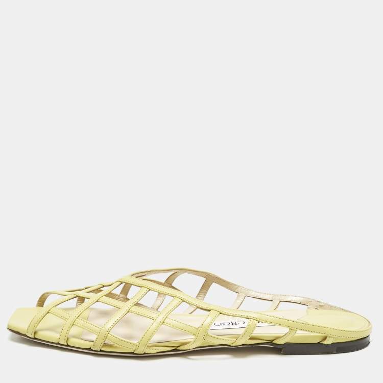 Pre Owned Jimmy Choo Green Leather sai Flat Sandals Size 40