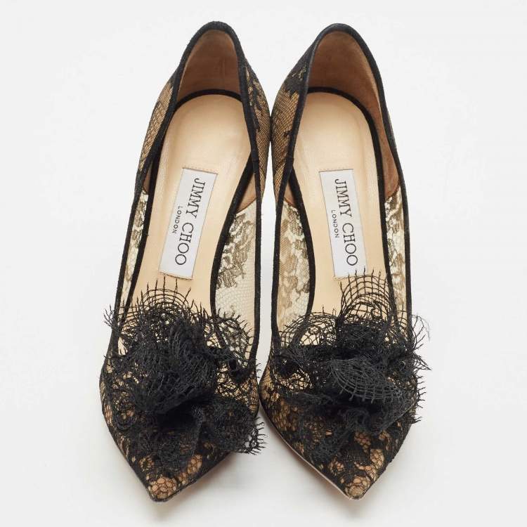 Pre Owned Jimmy Choo Black Lace Duchess Pointed Toe Pumps Size 39