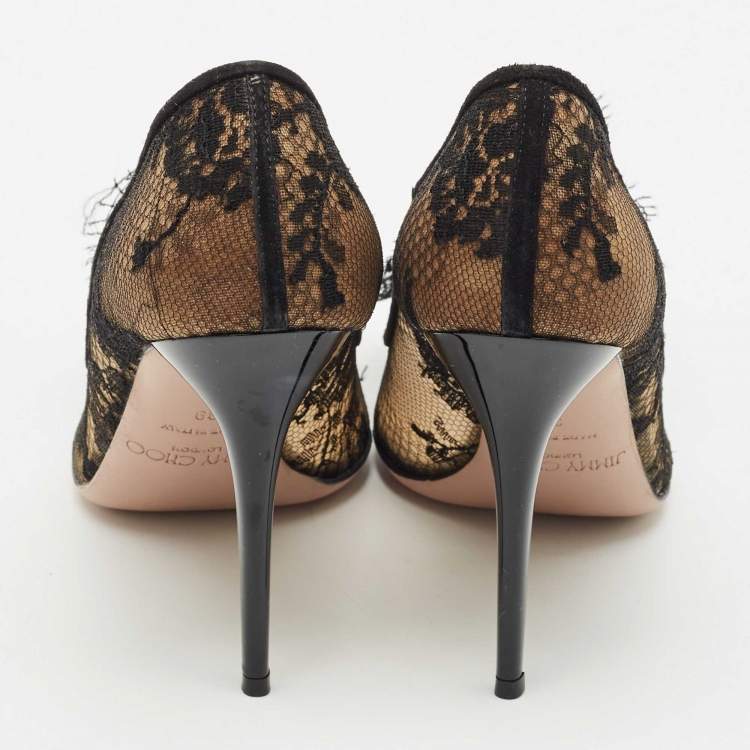 Pre Owned Jimmy Choo Black Lace Duchess Pointed Toe Pumps Size 39