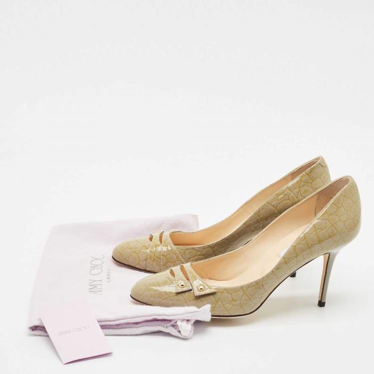 Pre Owned Jimmy Choo Two Tone Croc Embossed  Patent Leather Pumps Size 38.5