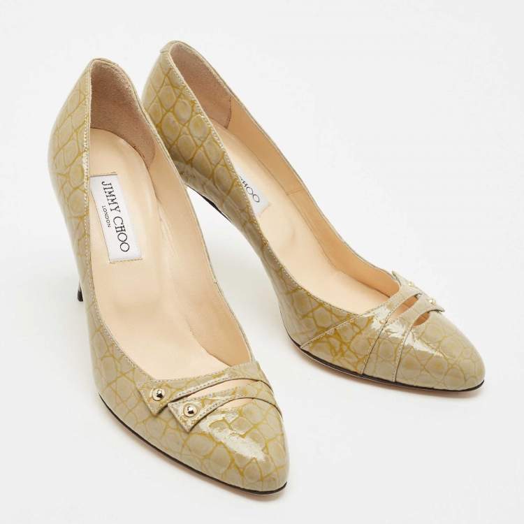 Pre Owned Jimmy Choo Two Tone Croc Embossed  Patent Leather Pumps Size 38.5