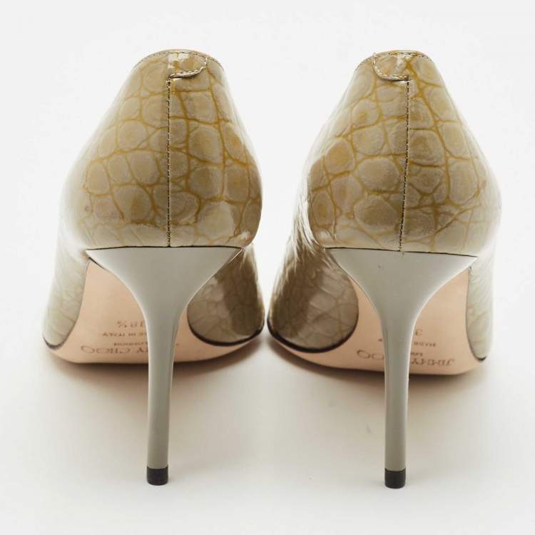 Pre Owned Jimmy Choo Two Tone Croc Embossed  Patent Leather Pumps Size 38.5