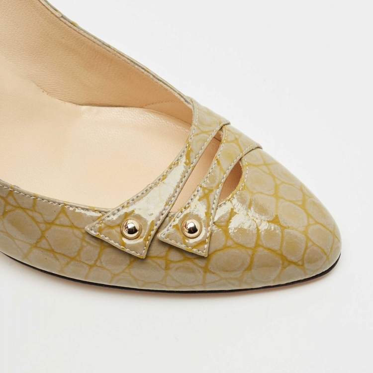 Pre Owned Jimmy Choo Two Tone Croc Embossed  Patent Leather Pumps Size 38.5