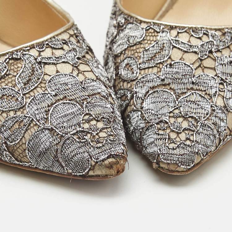 Pre Owned Jimmy Choo Grey/Beige Lace Romy Pumps Size 38.5