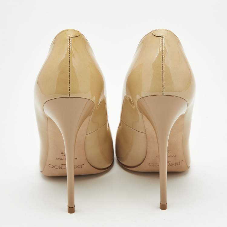 Pre Owned Jimmy Choo Beige Patent Leather Anouk Pumps Size 36.5