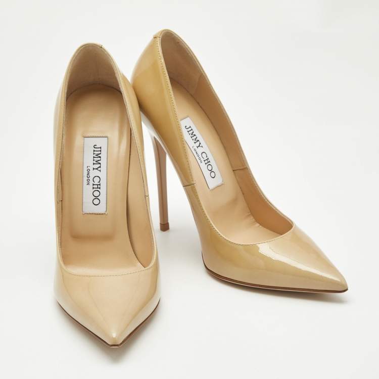 Pre Owned Jimmy Choo Beige Patent Leather Anouk Pumps Size 36.5