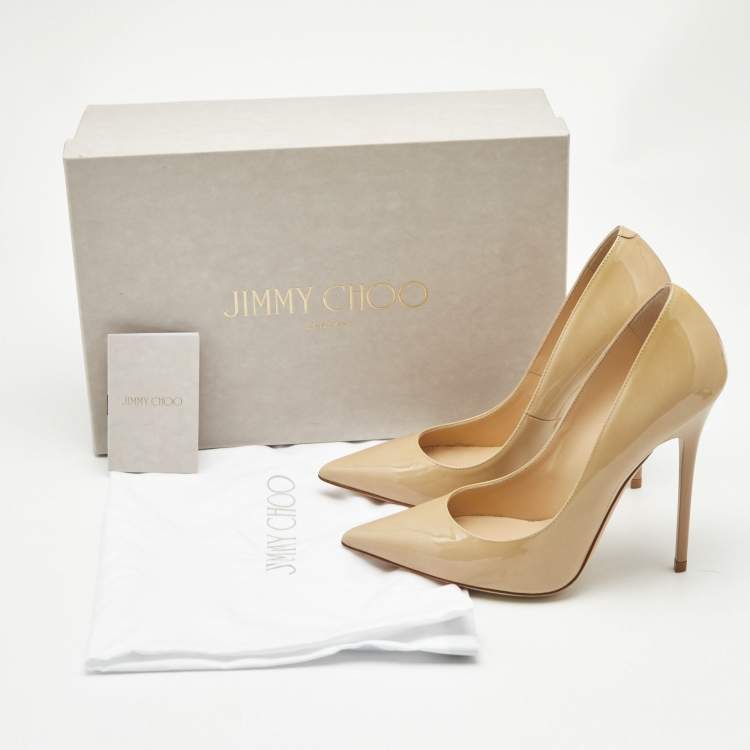 Pre Owned Jimmy Choo Beige Patent Leather Anouk Pumps Size 36.5
