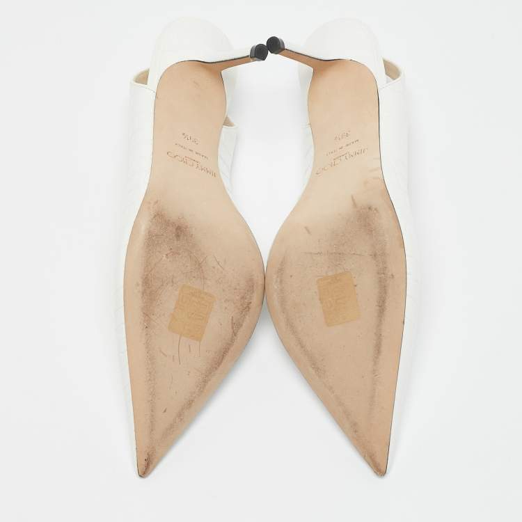 Pre Owned Jimmy Choo White Croc Embossed Leather Pointed Toe Slingback Pumps Size 39.5 
