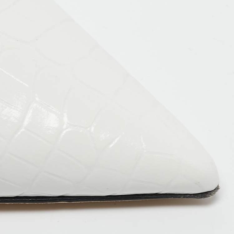 Pre Owned Jimmy Choo White Croc Embossed Leather Pointed Toe Slingback Pumps Size 39.5 
