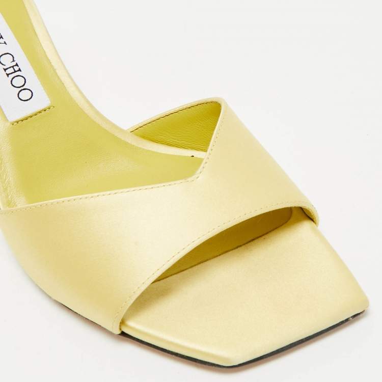 Pre Owned Jimmy Choo Yellow Satin Skye Slide Sandals Size 38.5