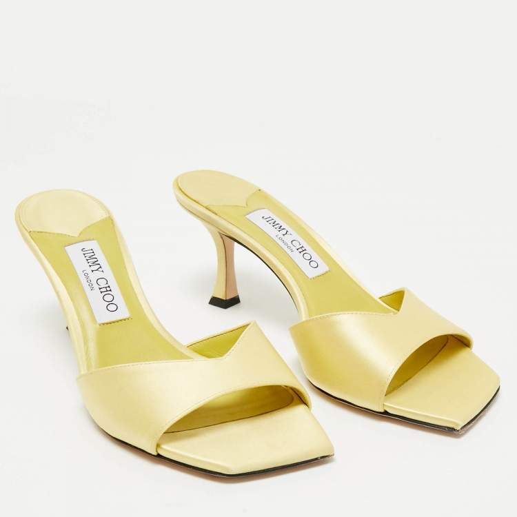 Pre Owned Jimmy Choo Yellow Satin Skye Slide Sandals Size 38.5