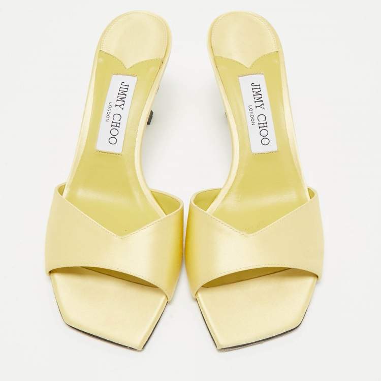 Pre Owned Jimmy Choo Yellow Satin Skye Slide Sandals Size 38.5