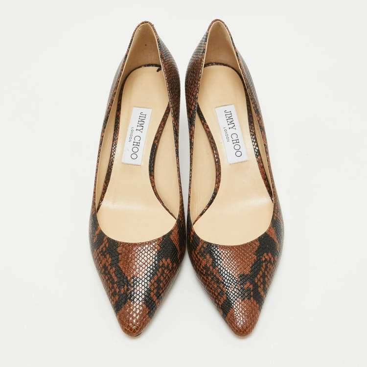 Pre Owned Jimmy Choo Brown Python Embossed Leather Abel Pumps Size 39