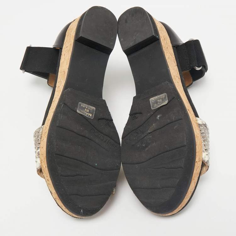 مملوكة مسبقًا Jimmy Choo Black/Grey Snakeskin Leather Platform Ankle Strap Sandals Size 36