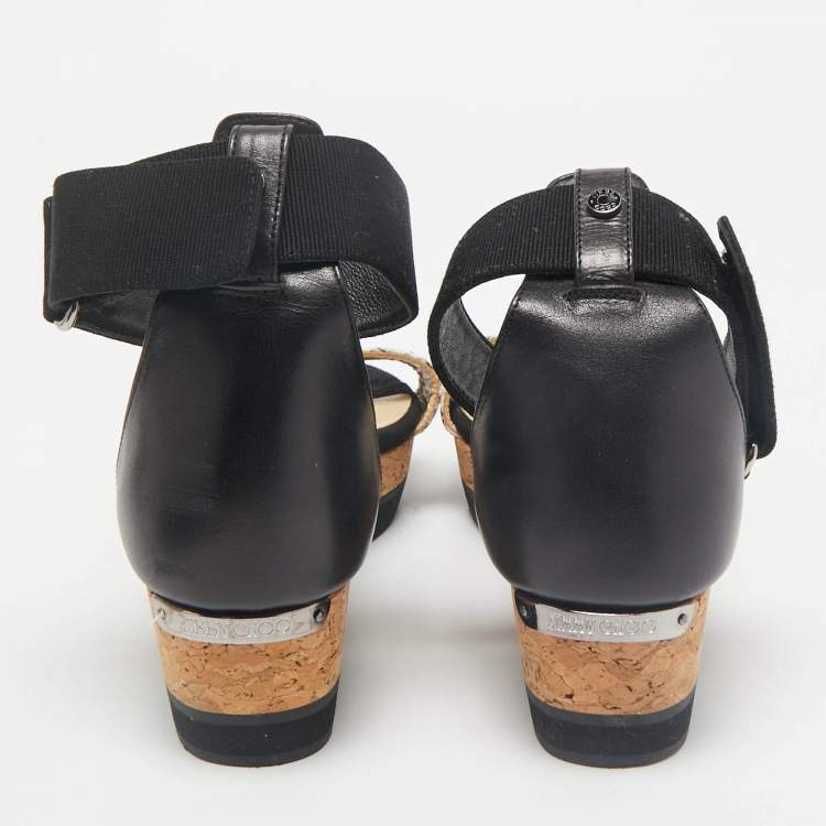 مملوكة مسبقًا Jimmy Choo Black/Grey Snakeskin Leather Platform Ankle Strap Sandals Size 36