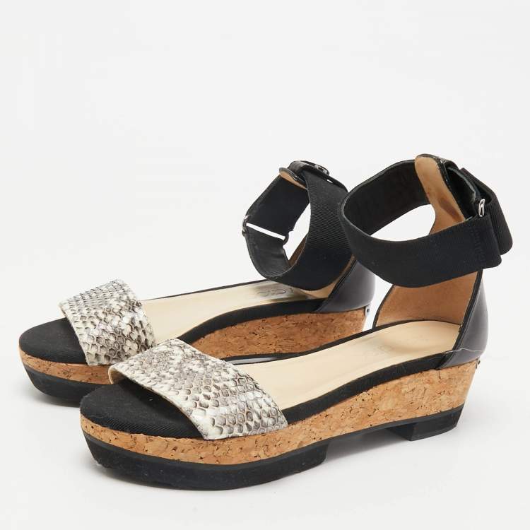 مملوكة مسبقًا Jimmy Choo Black/Grey Snakeskin Leather Platform Ankle Strap Sandals Size 36