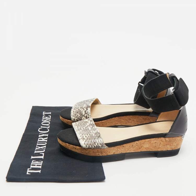 مملوكة مسبقًا Jimmy Choo Black/Grey Snakeskin Leather Platform Ankle Strap Sandals Size 36