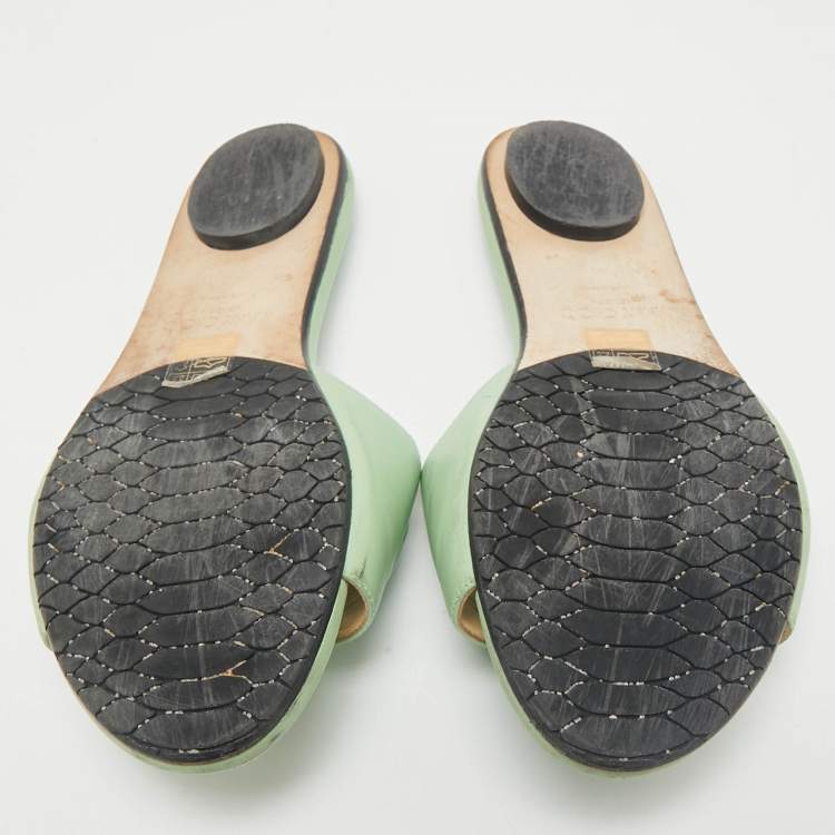 Pre Owned Jimmy Choo Green Leather Minea Flat Slide Sandals Size 40