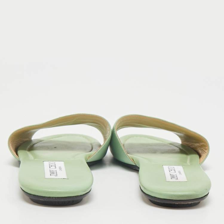 Pre Owned Jimmy Choo Green Leather Minea Flat Slide Sandals Size 40