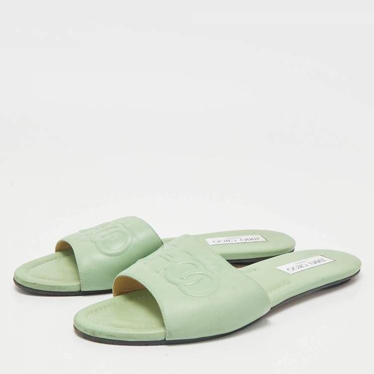 Pre Owned Jimmy Choo Green Leather Minea Flat Slide Sandals Size 40