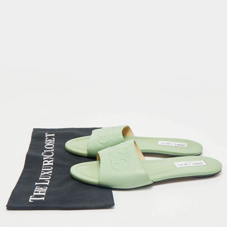 Pre Owned Jimmy Choo Green Leather Minea Flat Slide Sandals Size 40