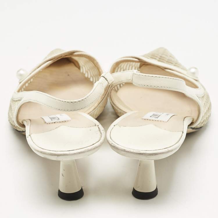 Pre Owned Jimmy Choo Cream Leather and Mesh Fetto Slingback Pumps Size 36