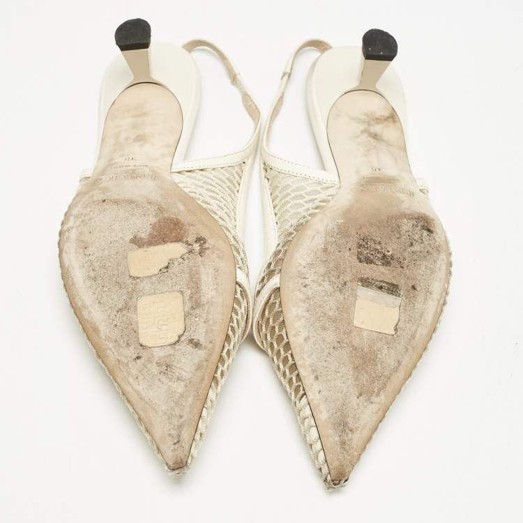 Pre Owned Jimmy Choo Cream Leather and Mesh Fetto Slingback Pumps Size 36