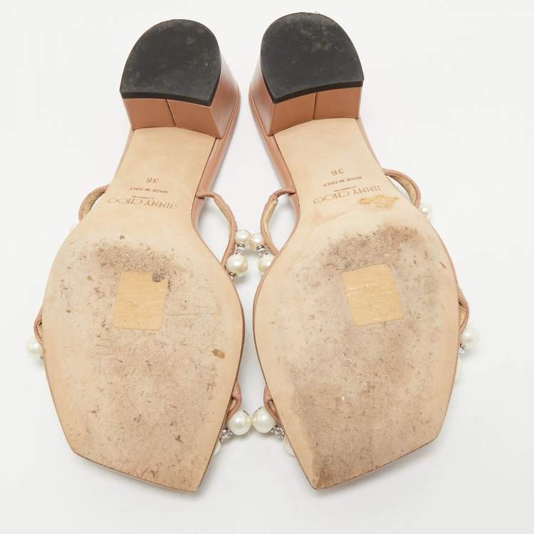 Pre Owned Jimmy Choo Beige Leather Amara Slide Sandals Size 36