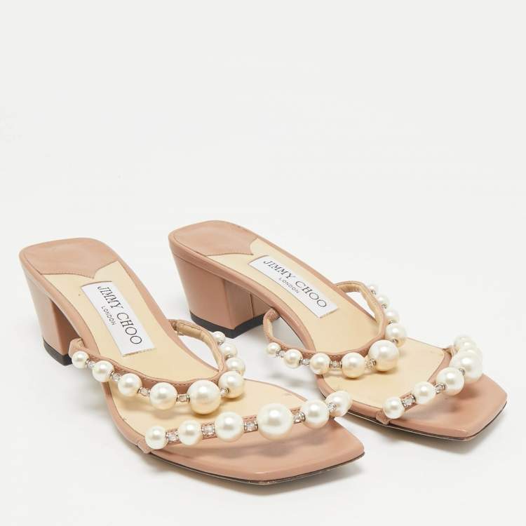 Pre Owned Jimmy Choo Beige Leather Amara Slide Sandals Size 36