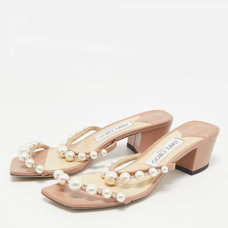 Pre Owned Jimmy Choo Beige Leather Amara Slide Sandals Size 36