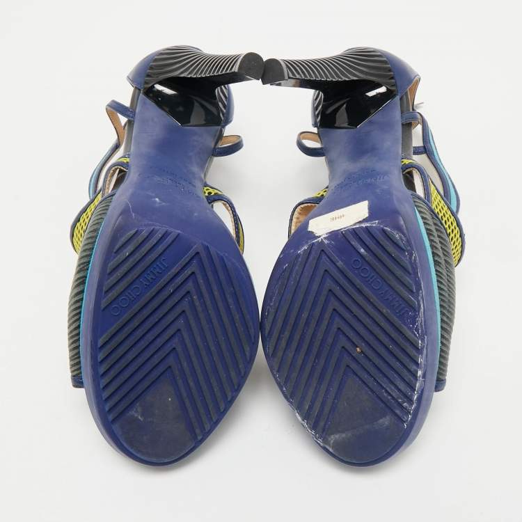 Pre Owned Jimmy Choo Multicolor Leatherand Suede Mix Media Lythe Honeycomb Platform Sandals Size 37