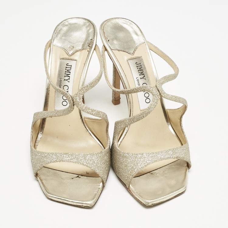 Pre Owned Jimmy Choo Metallic Glitter Stacey Slide Sandals Size 36